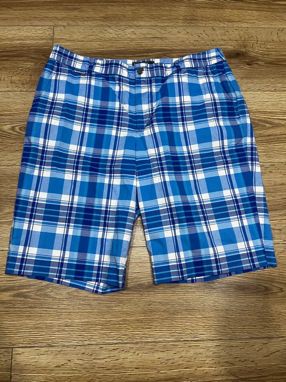 Lauren Active Ralph Lauren Mens Shorts Size 14 Blue Plaid Stretch Cotton B (A00)